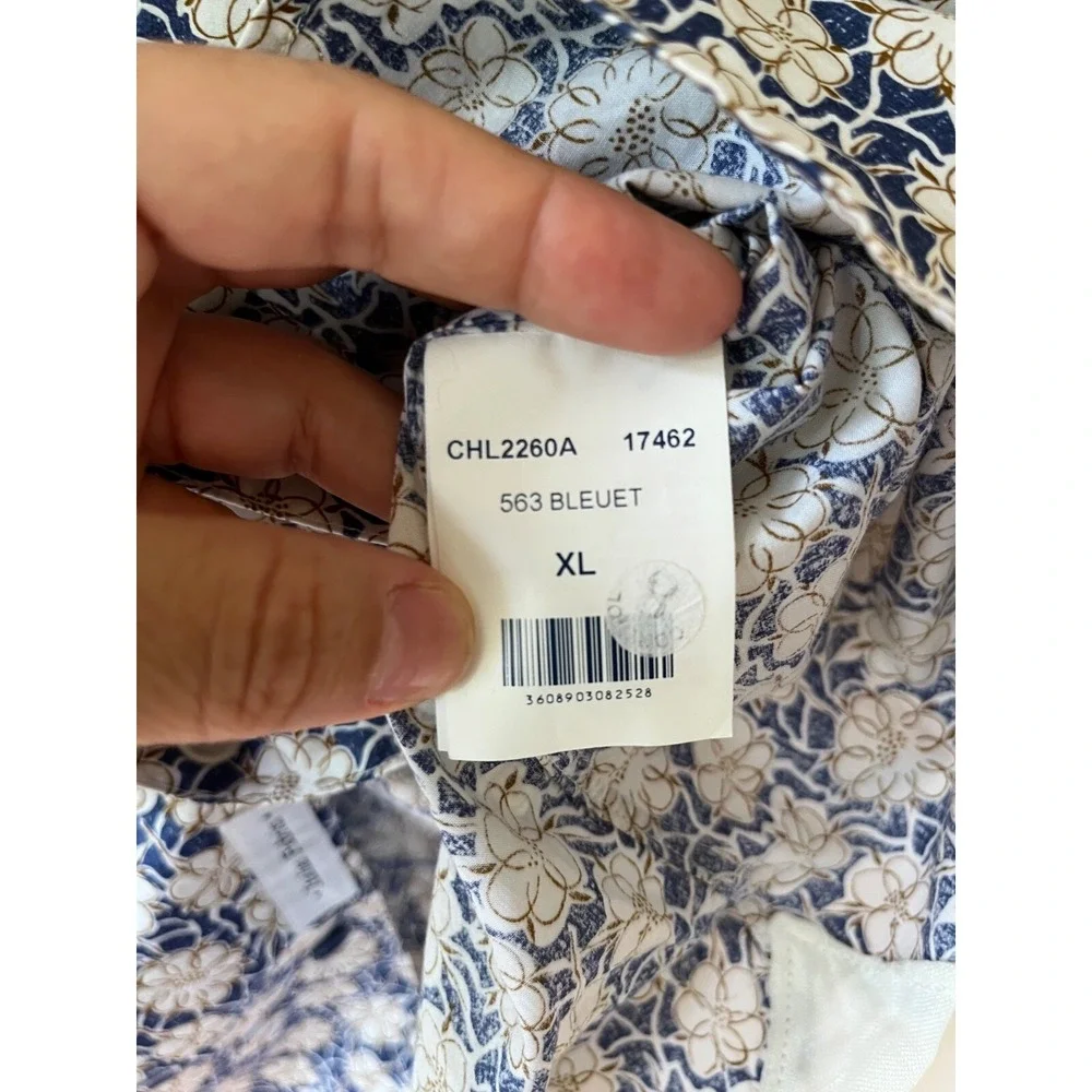 Serge Blanco Men's Sz XL Beige Navy Floral Button Up Shirt Classic Fit Italian